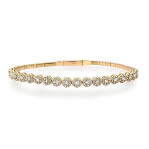 Pure Round Diamond 14K (or 18k upon request) Yellow Gold Bangle Bracelet